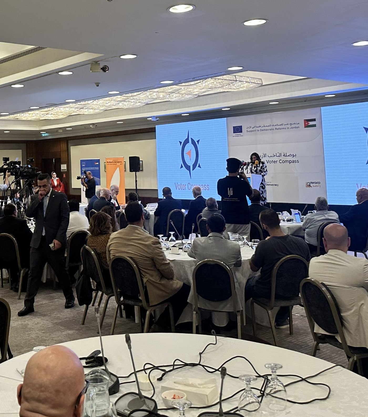 Conference in Amman with live interpretation, LED screens and media crews